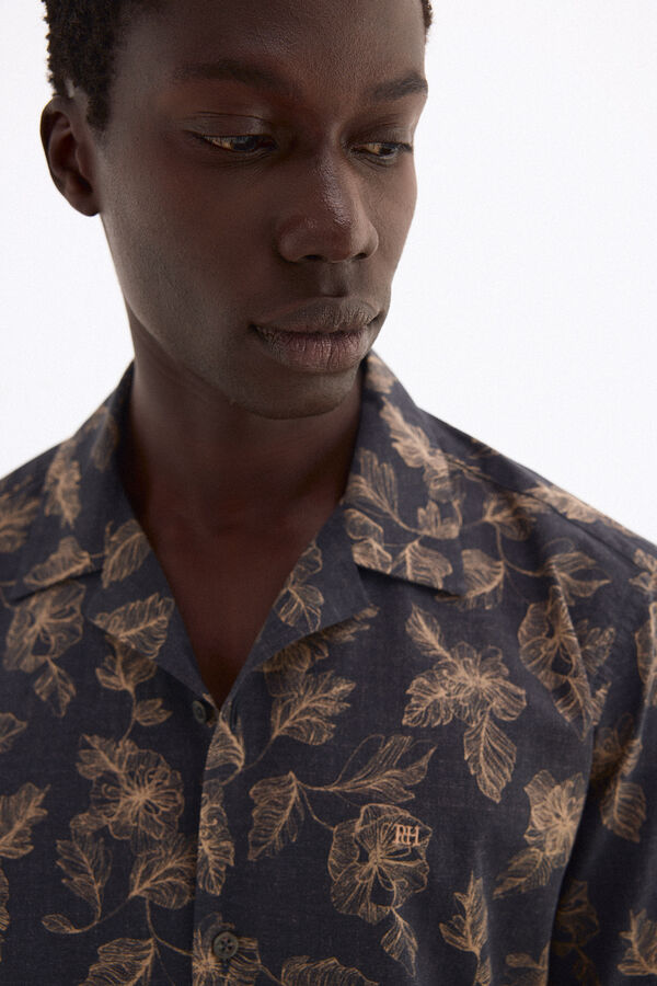 Pedro del Hierro Printed short sleeve Italian fabric shirt Grey