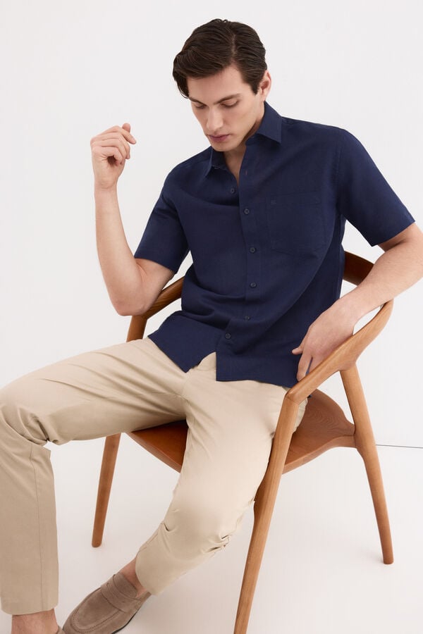 Pedro del Hierro Linen cotton plain shirt Blue