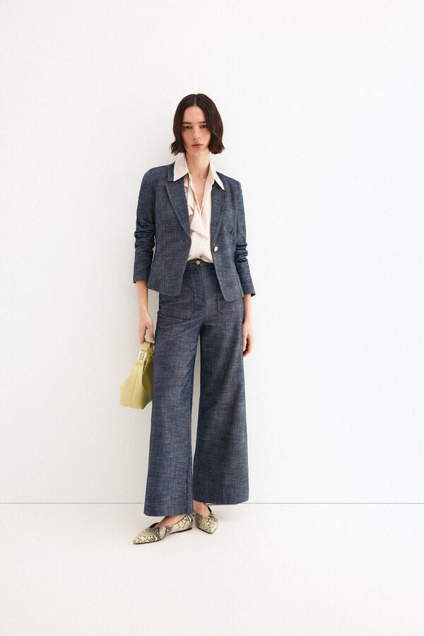 Pedro del Hierro Denim cropped blazer Blue