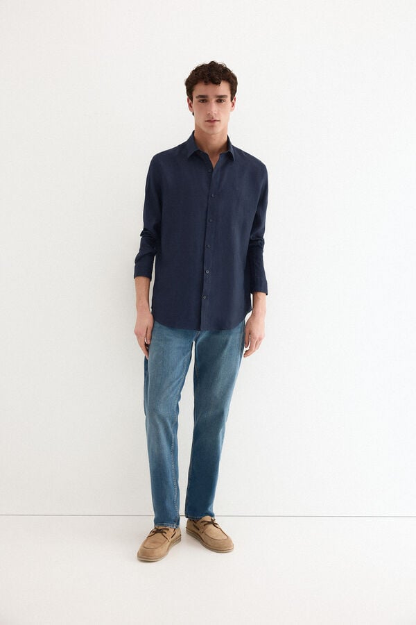 Pedro del Hierro Plain linen shirt Blue