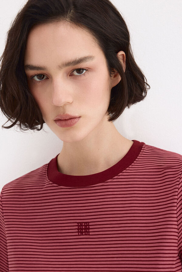 Pedro del Hierro Striped short sleeve T-shirt Burgundy