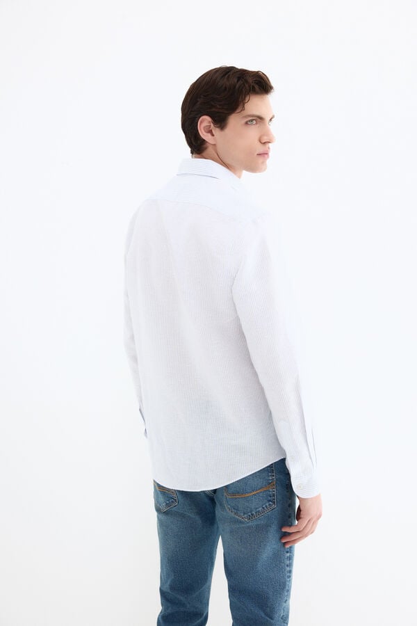 Pedro del Hierro Linen striped easy-iron dress shirt Blue