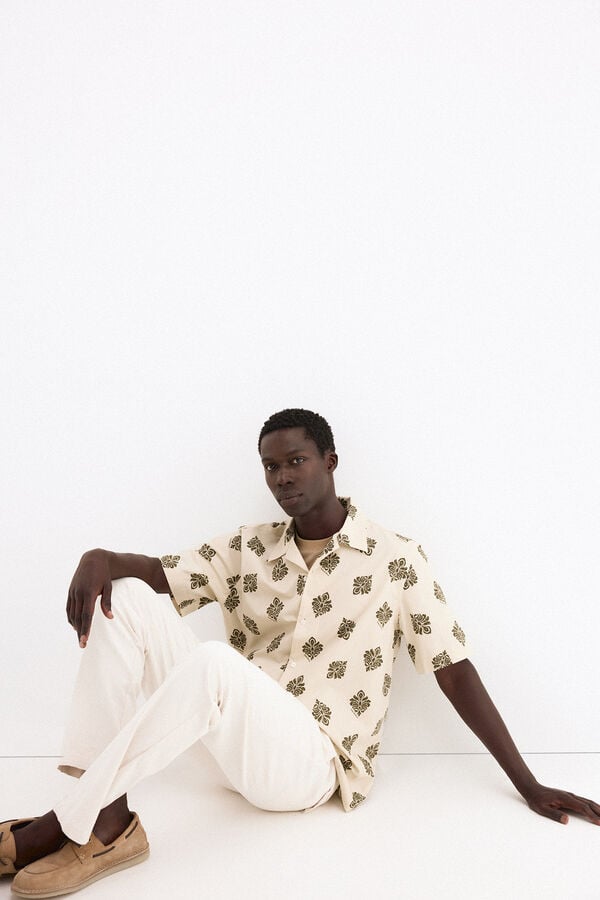 Pedro del Hierro Printed short sleeve shirt Ecru