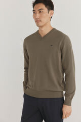Pedro del Hierro Premium cotton fine jersey-knit V neck Green