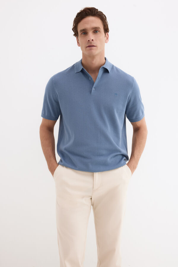 Pedro del Hierro Cotton premium knit polo shirt Blue