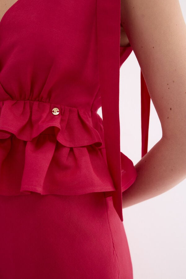 Pedro del Hierro Linen long dress with bow details Pink