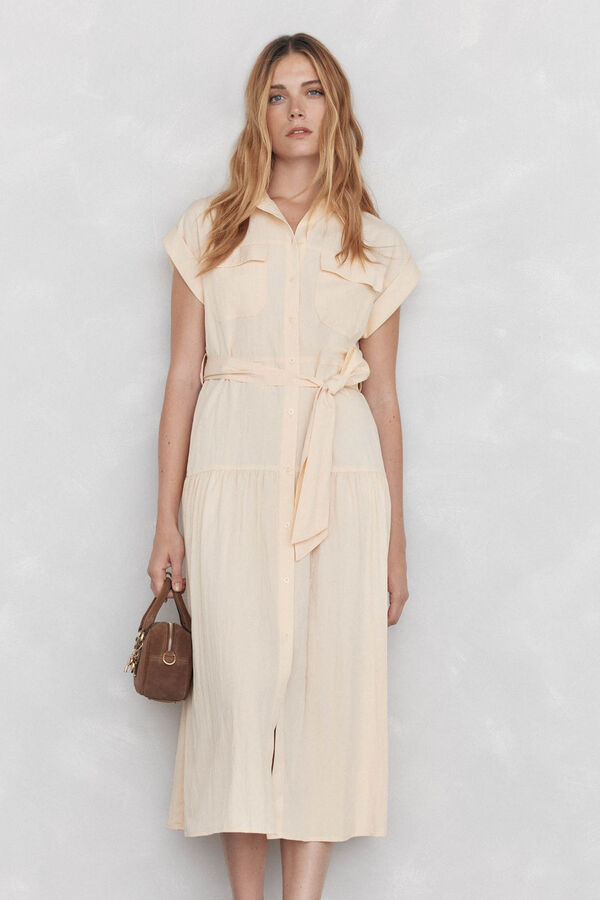 Pedro del Hierro Vestido camisa mangas comprimento midi Amarelo