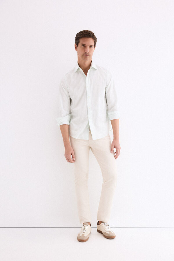 Pedro del Hierro Poplin textured striped shirt Green