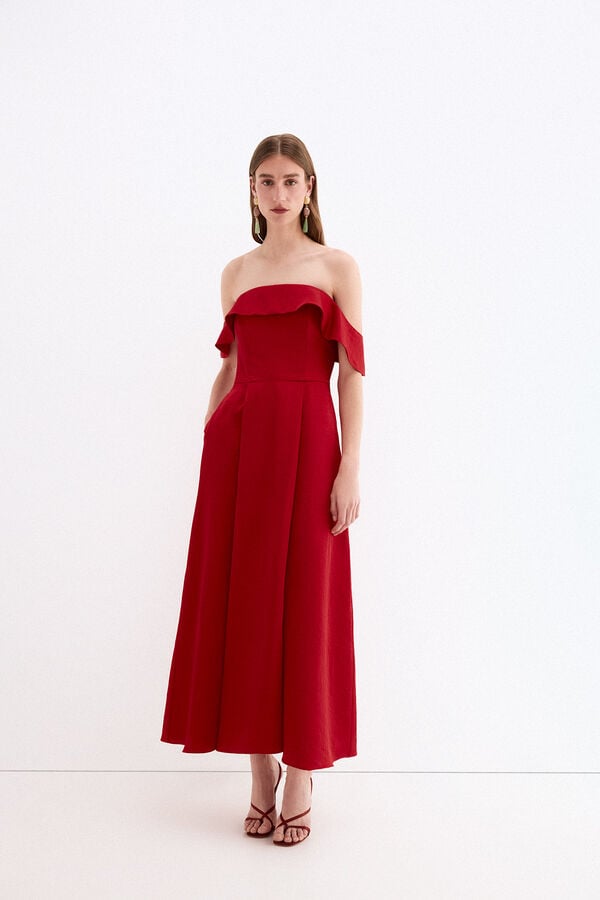 Pedro del Hierro Vestido midi tejido estructura Rojo