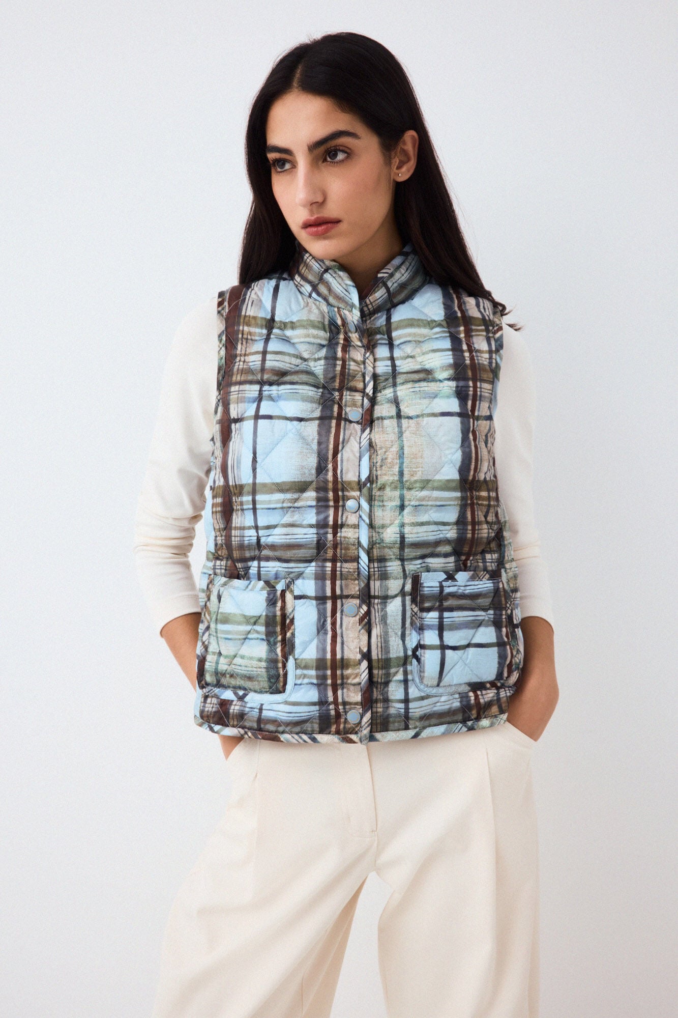 Pedro del Hierro Plaid puffer gilet