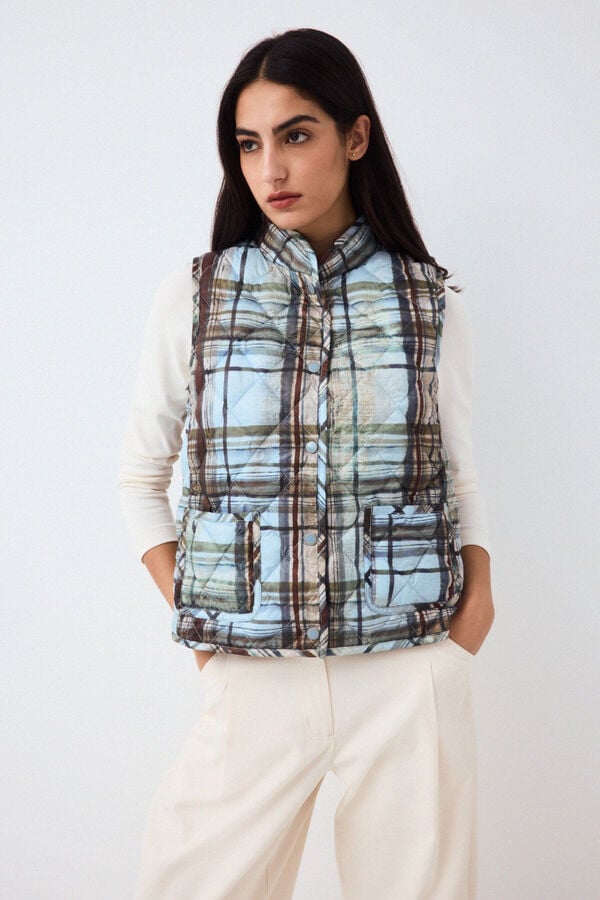 Pedro del Hierro Plaid puffer gilet Blue