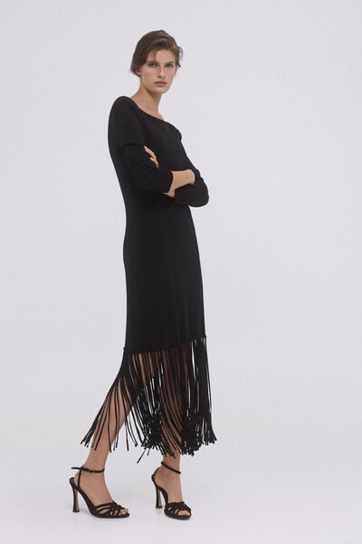 Pedro del Hierro Knitted dress with fringes Black