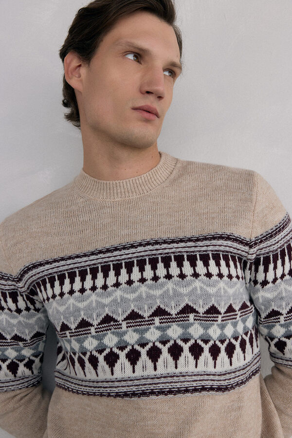 Pedro del Hierro Christmas sweater with wool and alpaca, crew neck Beige