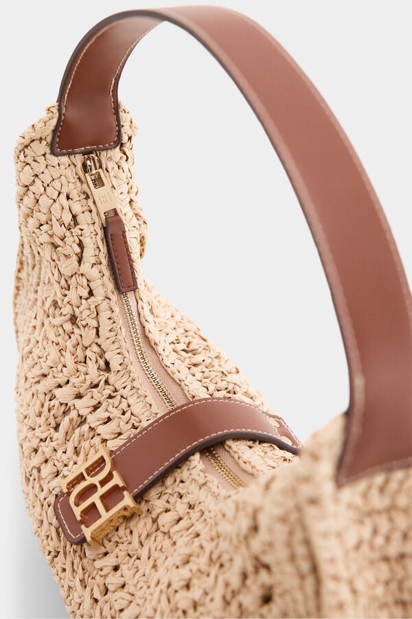 Pedro del Hierro Mala de ombro com logo efeito r&aacute;fia Ecru