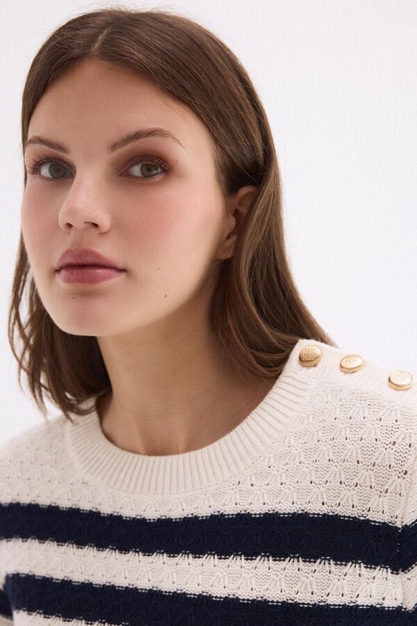 Pedro del Hierro Basic two-tone striped jumper Ecru