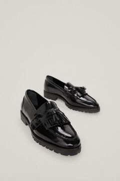 Pedro del Hierro Leather school loafer with track sole Black