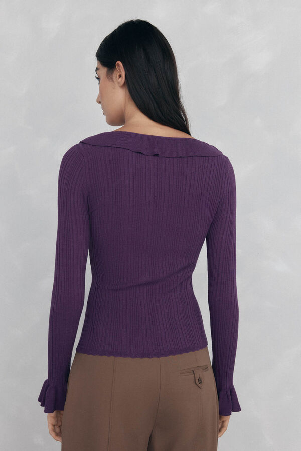 Pedro del Hierro Blusa de malha com folho Púrpura