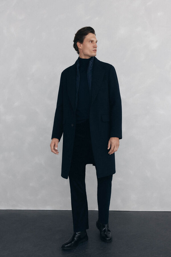 Pedro del Hierro Blue herringbone coat with removable lining  Blue