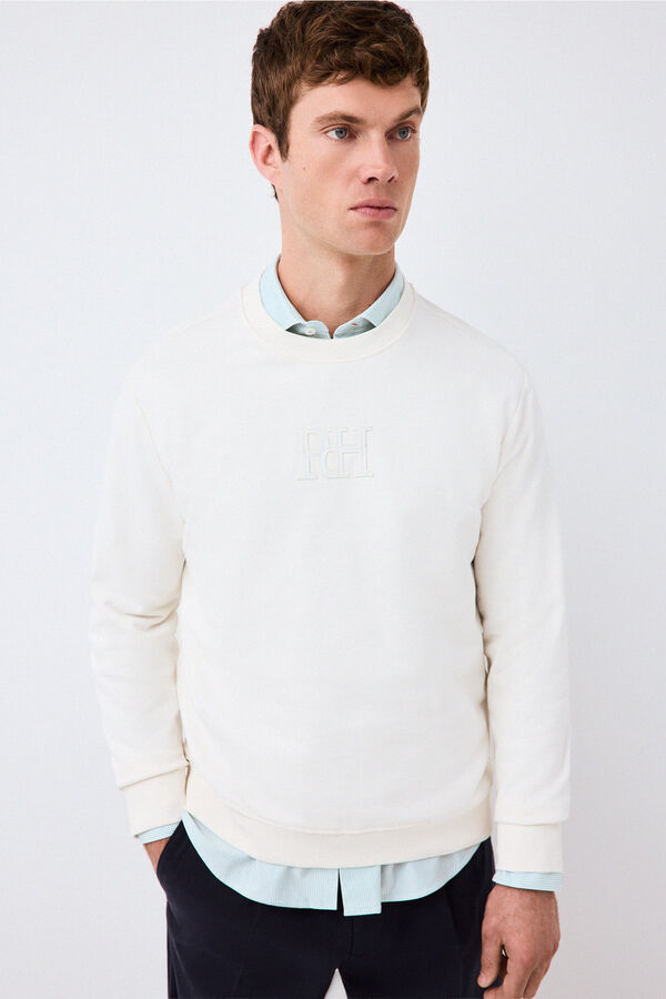 Pedro del Hierro Sweatshirt com logo gola caixa Ecru