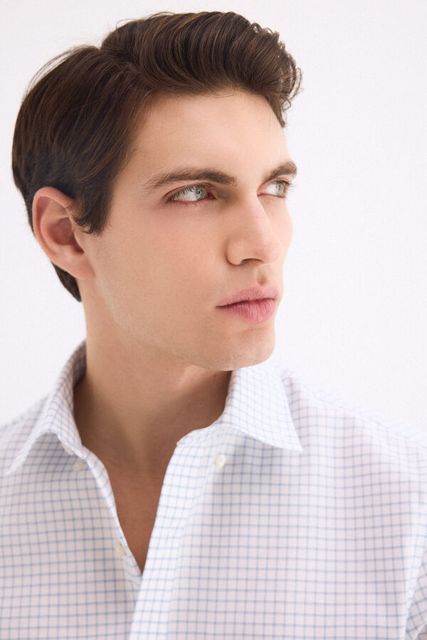 Pedro del Hierro Camisa non iron em oxford aos quadrados Azul