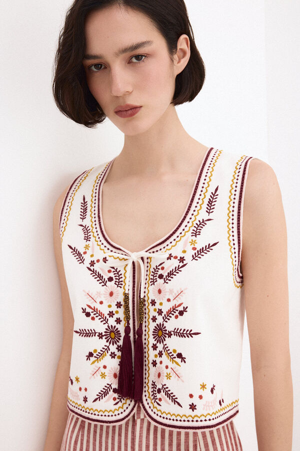 Pedro del Hierro Colete bordado multicolor Branco