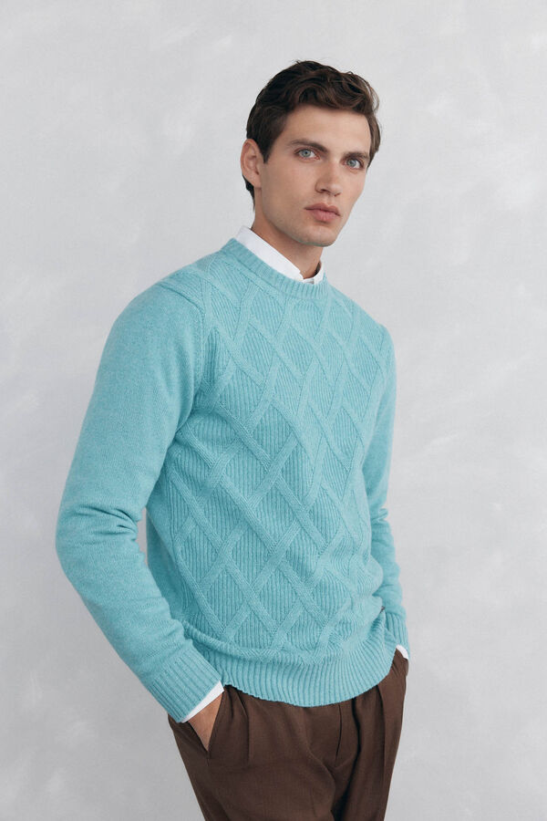 Pedro del Hierro round neck diamond-shaped sweater Blue