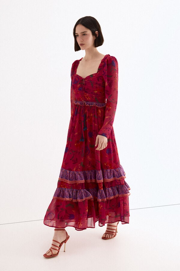 TFP by Tamara Falc&oacute; Long floral print dress Ecru