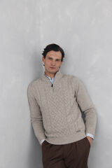 Pedro del Hierro Structured wool jersey-knit sweater with zip fastening Beige