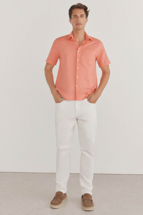 Pedro del Hierro Camisa de linho de tecido manga curta Vermelho