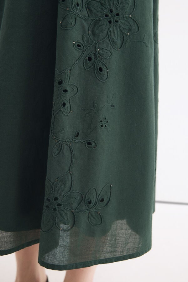 Pedro del Hierro Embroidered cotton skirt Green