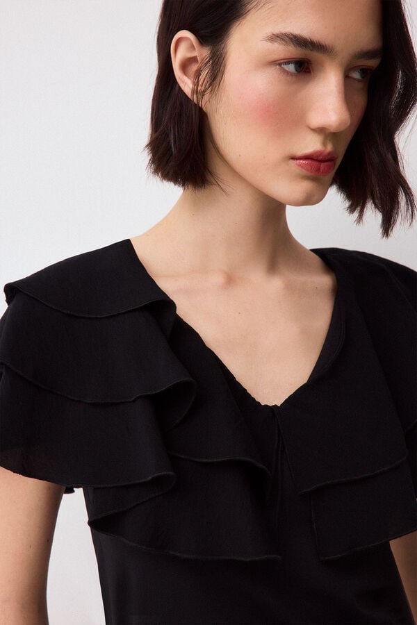 Pedro del Hierro T-shirt com folhos Preto
