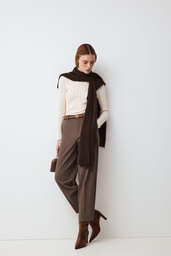 Pedro del Hierro Basic cross-knit funnel neck jumper Ecru