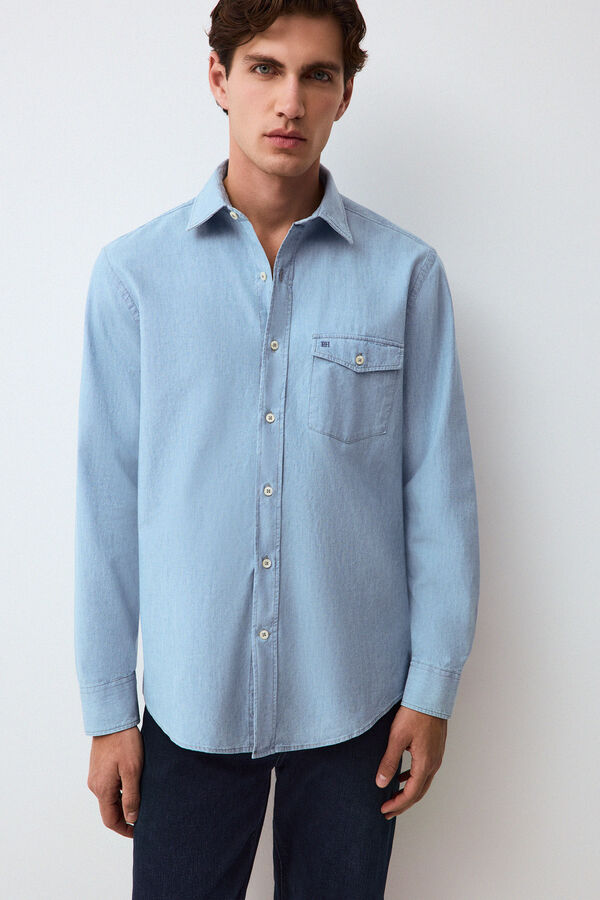 Pedro del Hierro Denim Italian chambray fabric shirt Blue