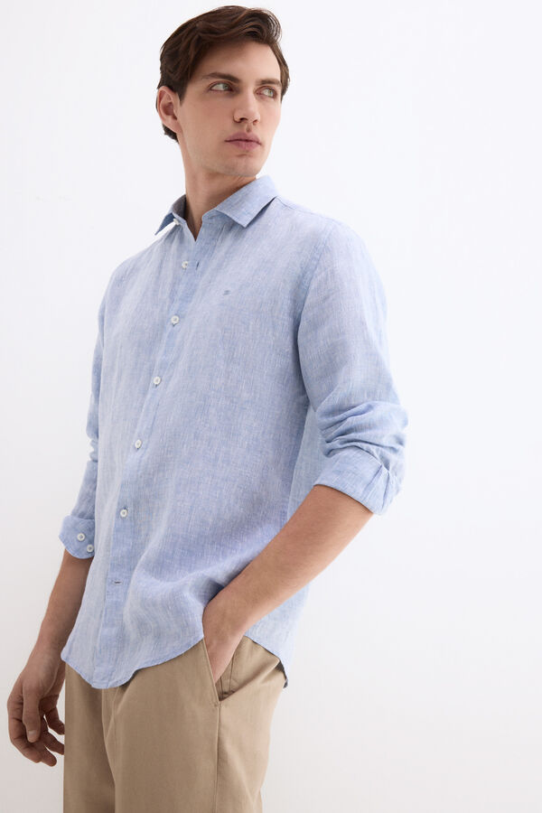 Pedro del Hierro Plain linen shirt Blue