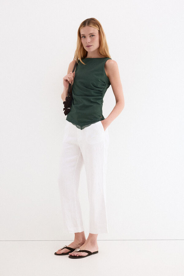 Pedro del Hierro Asymmetric hem lace T-shirt Green