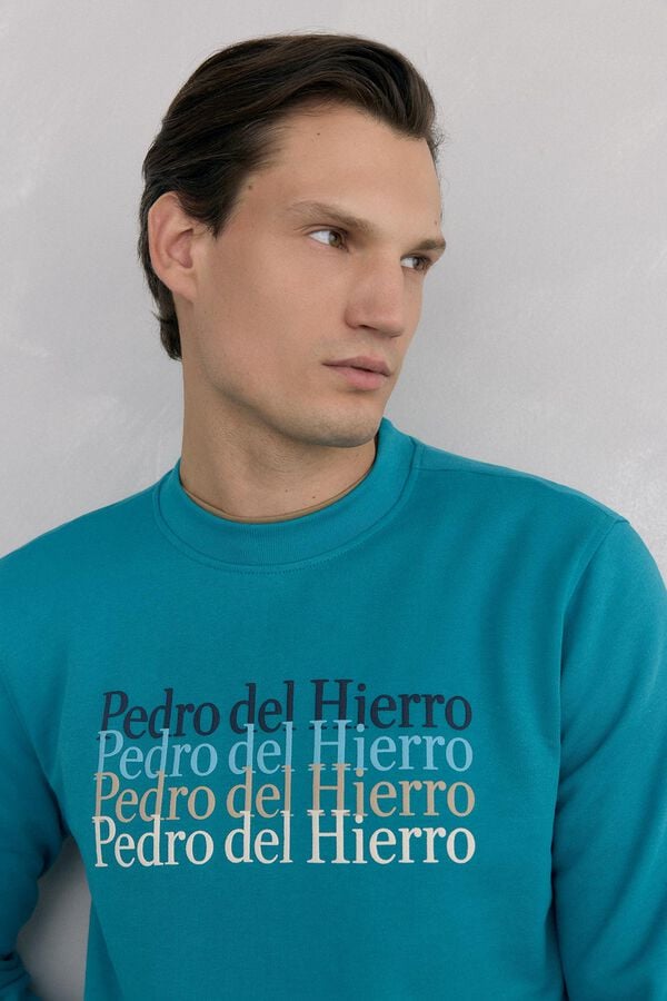 Pedro del Hierro Logo crew neck sweatshirt Turquoise