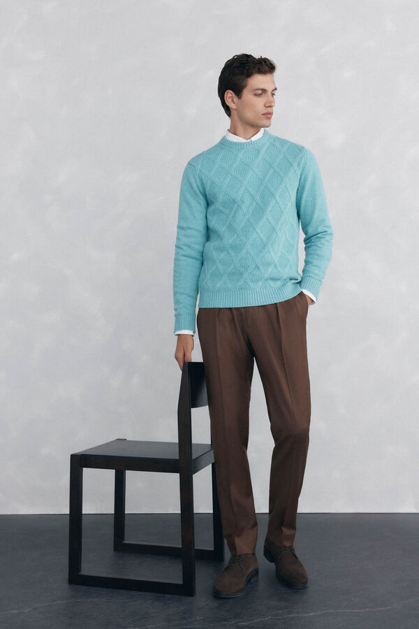 Pedro del Hierro round neck diamond-shaped sweater Blue