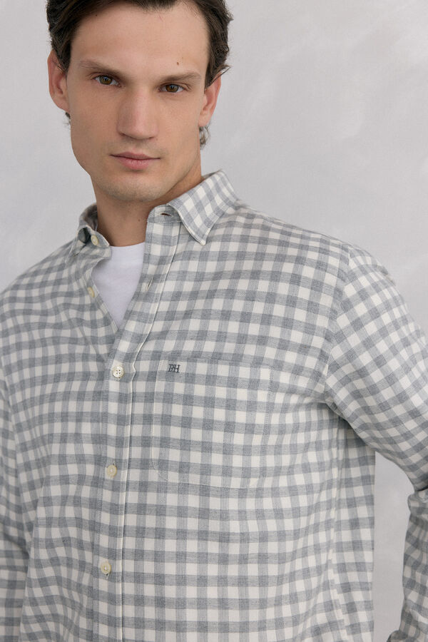 Pedro del Hierro Checkered flannel shirt Italian fabric Grey