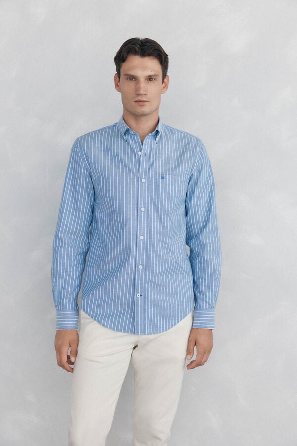 Pedro del Hierro Non iron oxford striped shirt Blue