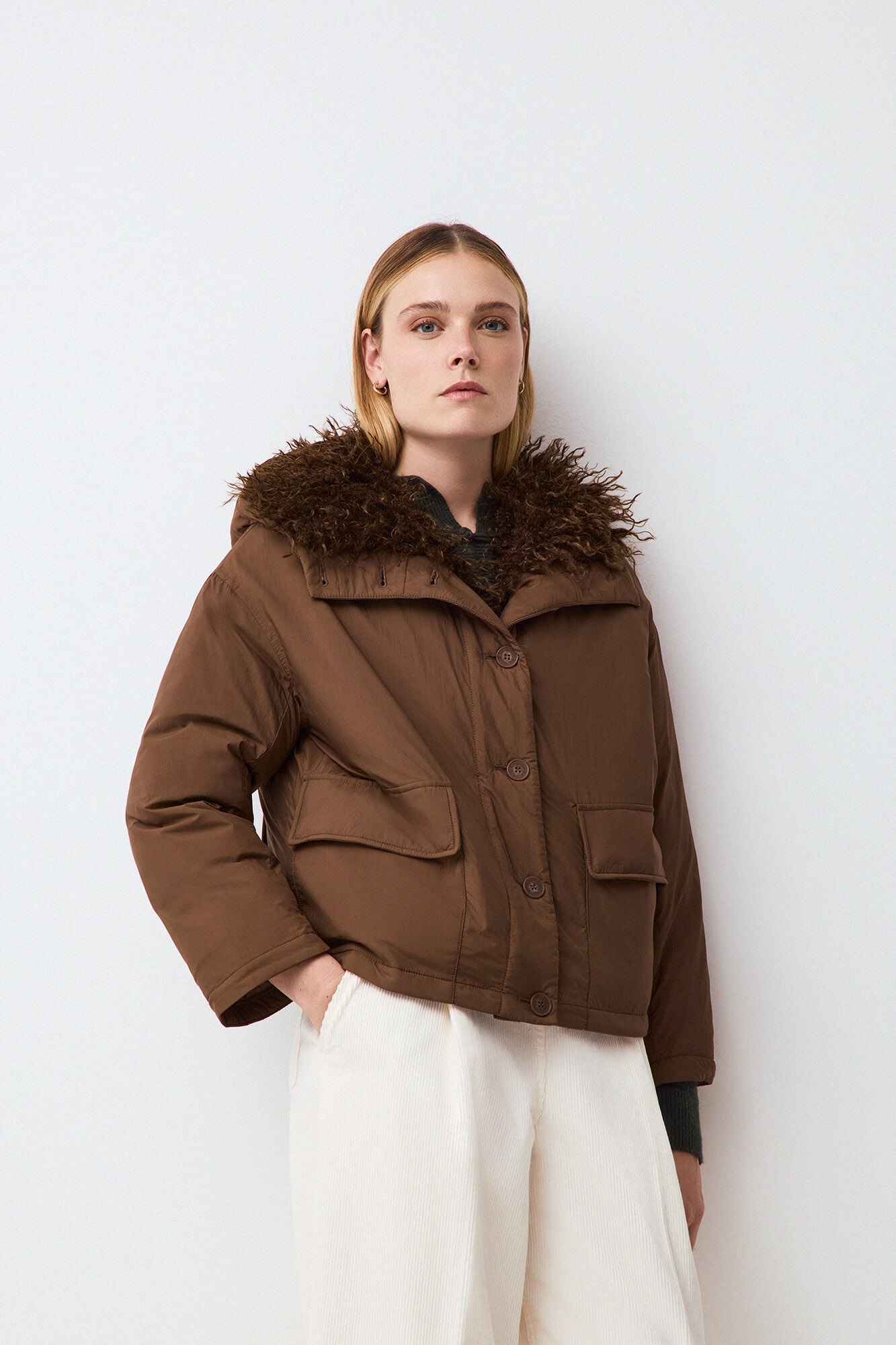 Pedro del Hierro Loose parka with fur hood