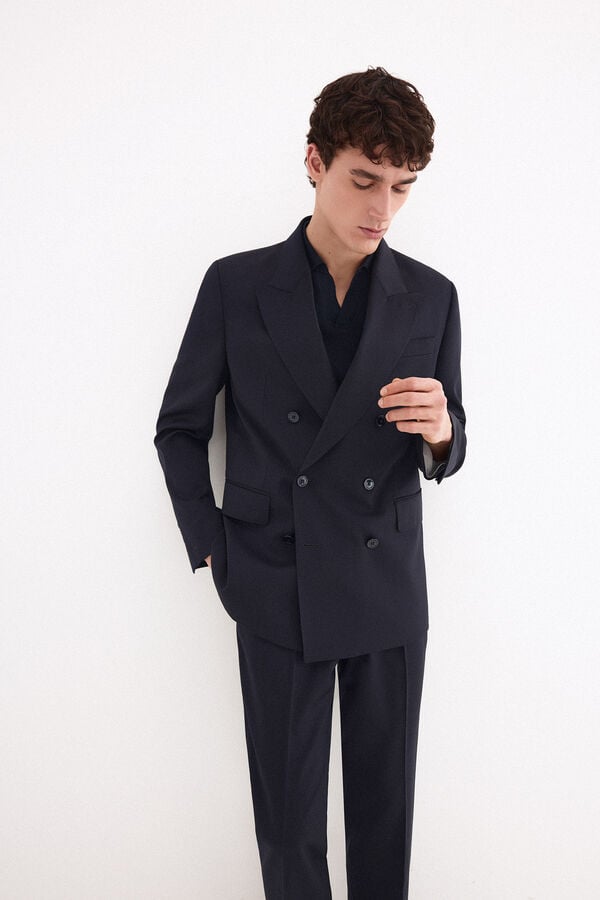 Pedro del Hierro Blazer cruzado slim em canvas bi-stretch Azul