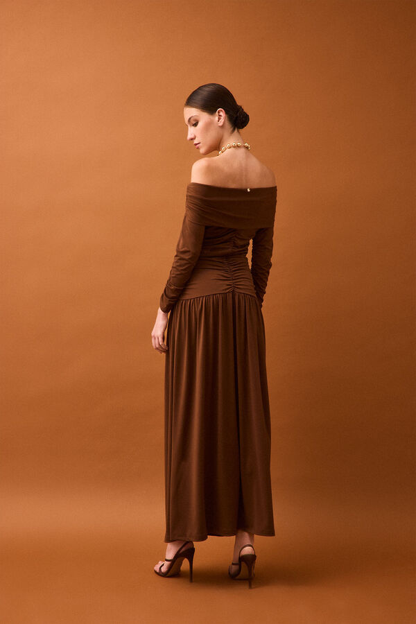 Pedro del Hierro Draped shoulder detail dress Brown