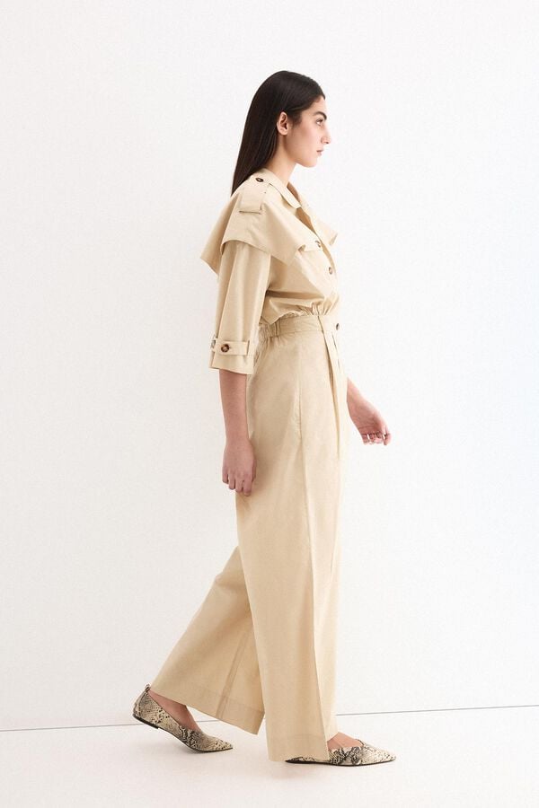 Pedro del Hierro Wide leg trench style jumpsuit Beige