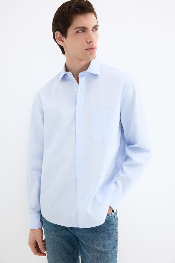 Pedro del Hierro Poplin plain shirt Blue