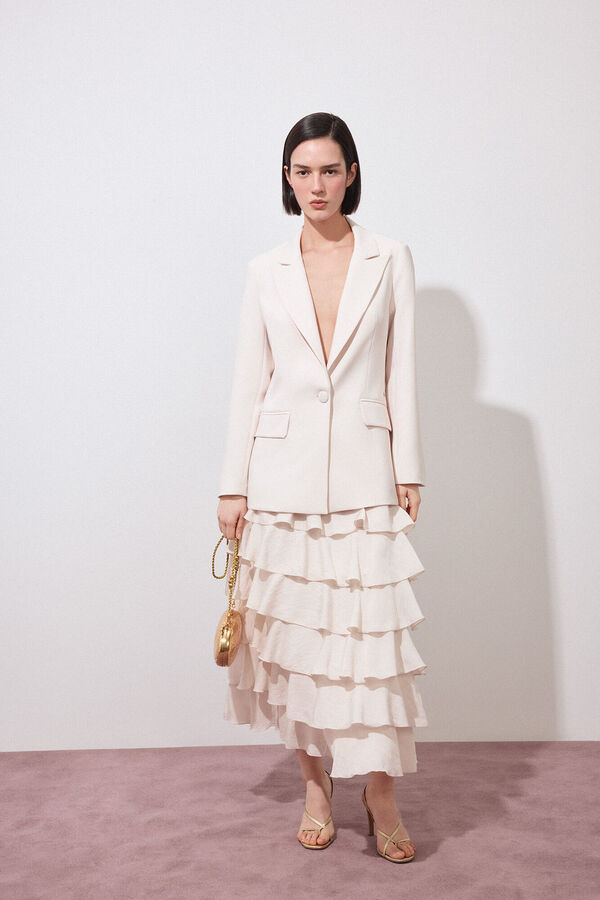 Pedro del Hierro Saia com folhos midi Ecru