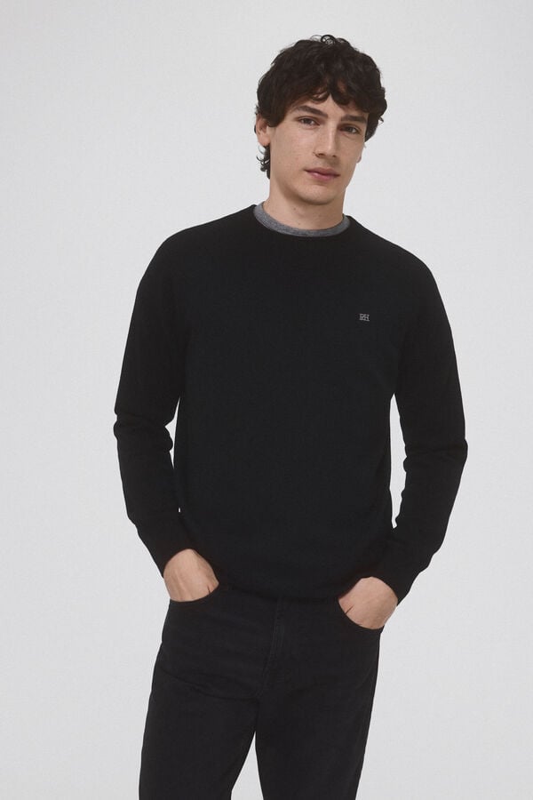 Pedro del Hierro Wool and cashmere round neck jumper Black