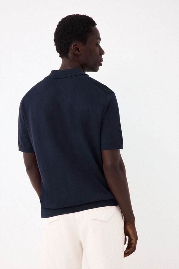 Pedro del Hierro Polo de malha premium em algod&atilde;o Azul