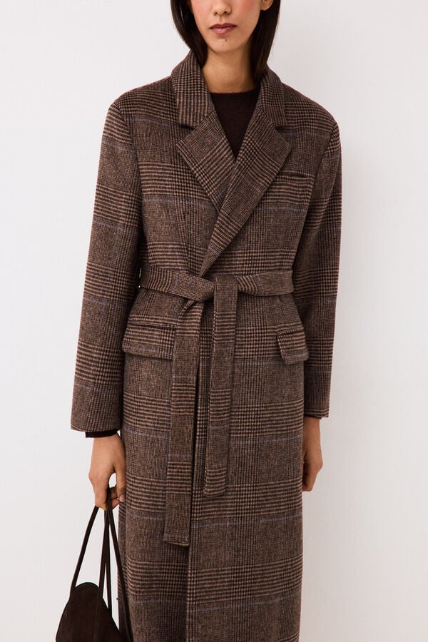 Pedro del Hierro Plaid long coat Grey