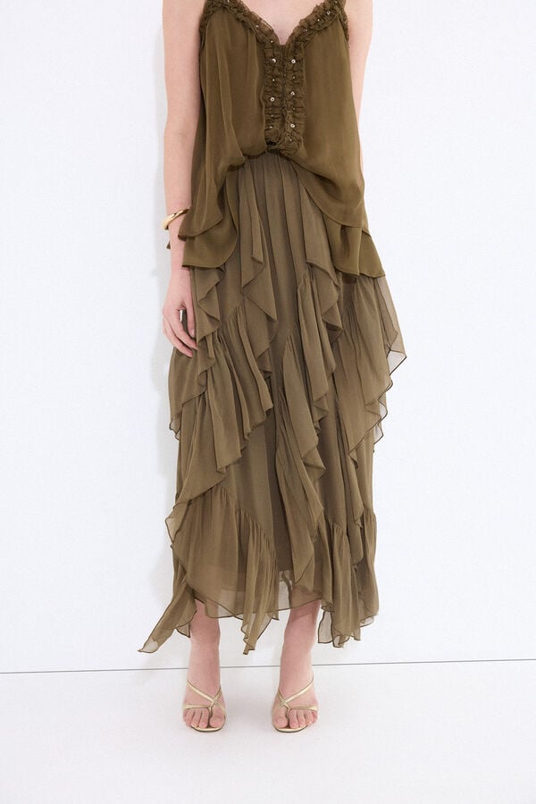 Pedro del Hierro Romantic ruffled skirt Green