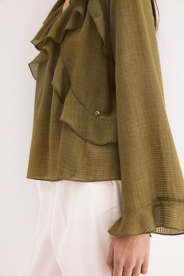 Pedro del Hierro Plain ruffled blouse Green